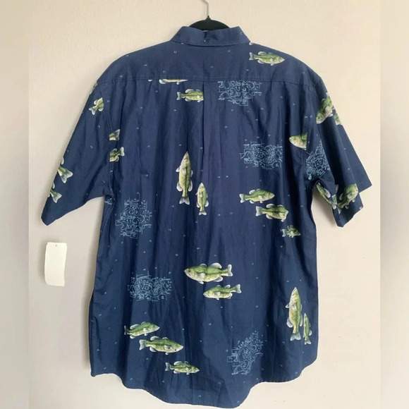 Vintage Largemouth Bass Print All Over Fishing Outdoor Shirt Button Down L New! - Picture 4 of 9